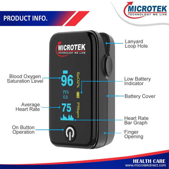 Microtek Pulse Oximeter with Oxygen Saturation Monitor Heart Rate and SpO2 Level