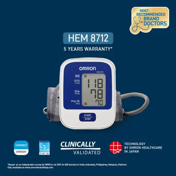 Omron HEM 8712 with Body Movement Indicator & Cuff wrapping guide
