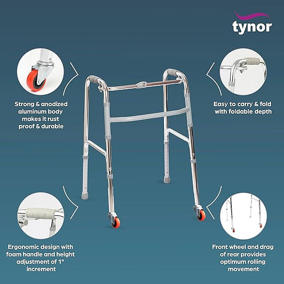 Tynor Walker Invalid's Front Wheels | Lightweight, Portable Walker for Adult