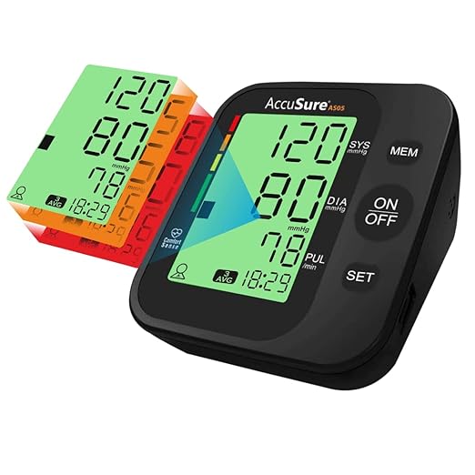 AccuSure AS05 Blood Pressure Monitor 3 Color Smart Display Technology & Adjustable Arm Cuff