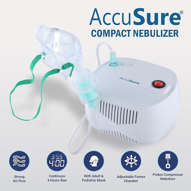 AccuSure Ultra Compact & Low Noise Compressor Nebulizer For Child & Adult