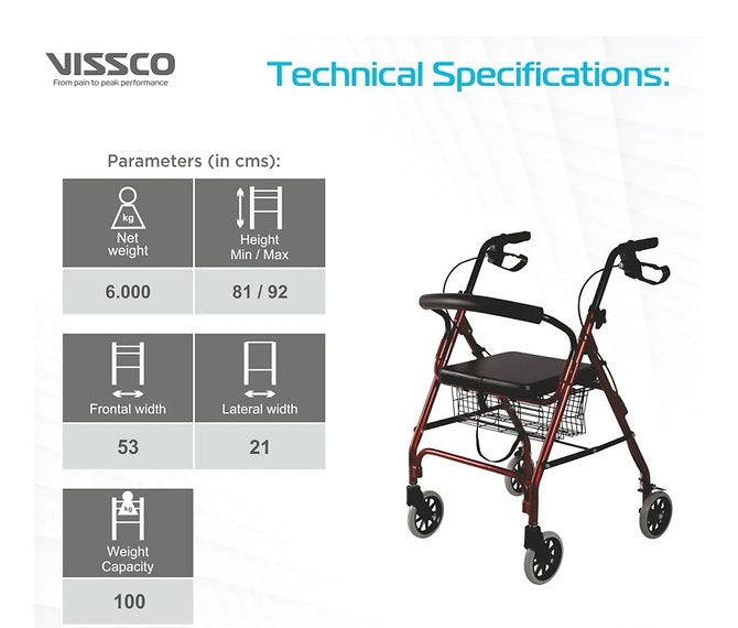 Dura Rollator Walker (Aluminium) With Seat & Basket | Foldable